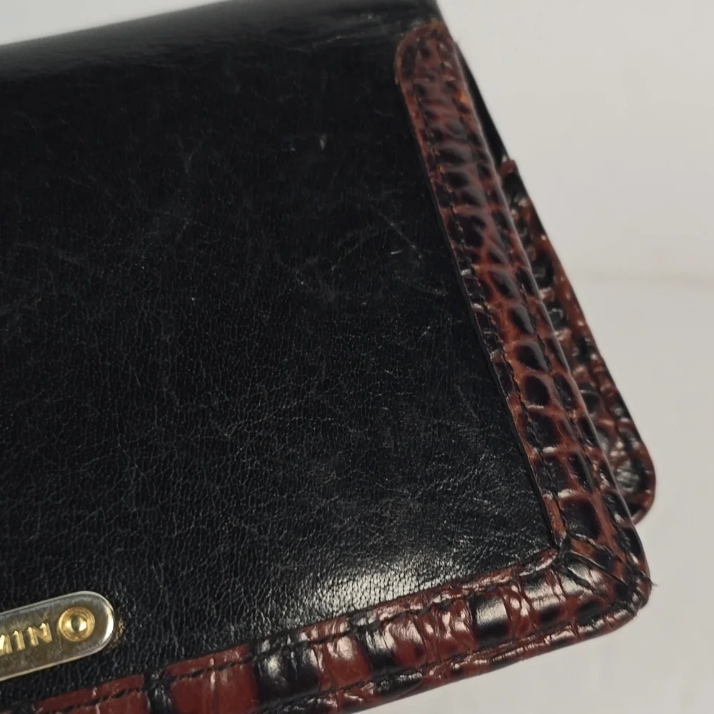 Brahmin Ady Tuscan Collection Wallet Black Leather Brown Croc Embossed Trim